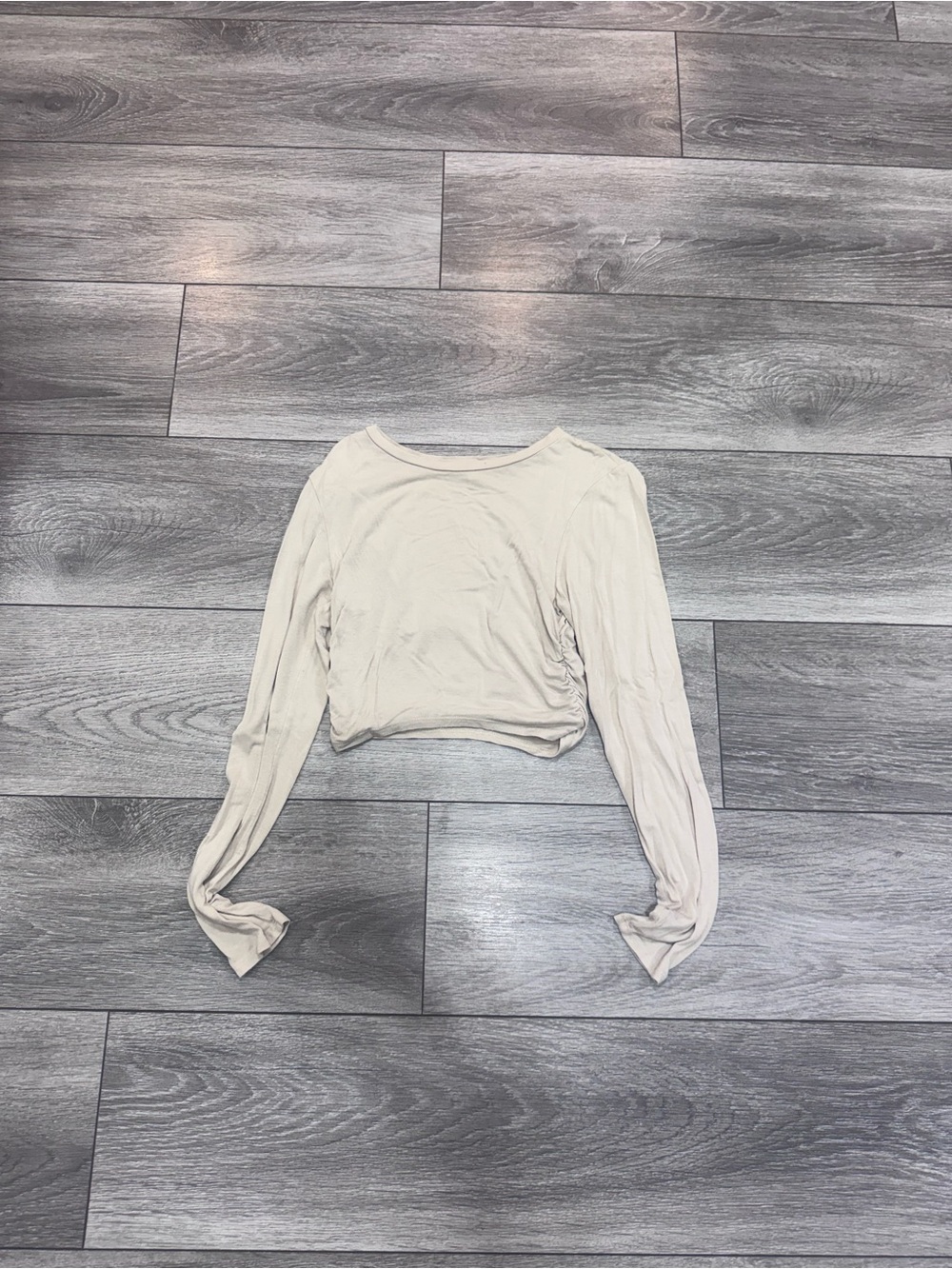 Cropped Long-Sleeve Boatneck Top in Cream